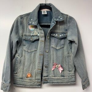 Disney Cinderella Denim Jacket Girls 9/10 Princess Pearl Stud Bow Jacket